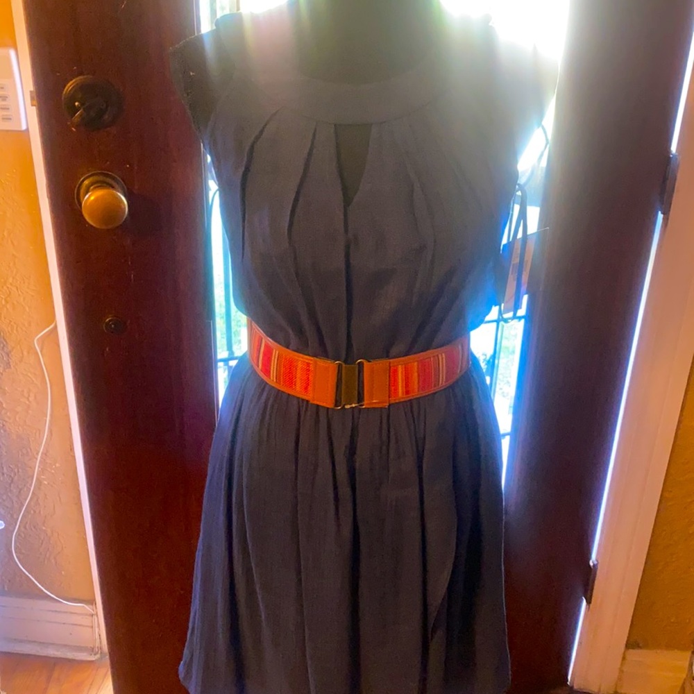 Belted blue dress